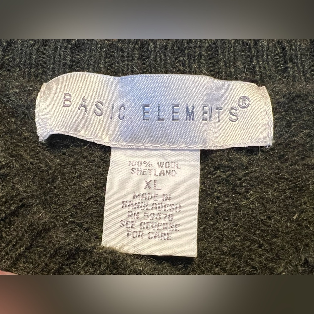 Basic Elements 100% Shetland Wool Knit Sweater Me… - image 3